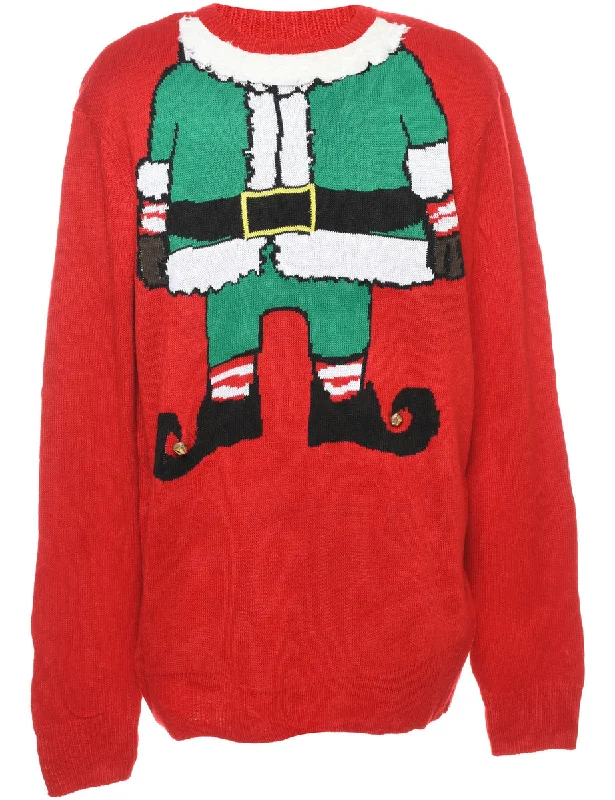 Santa Claus Christmas Jumper - L Artistic Women's Hand - painted