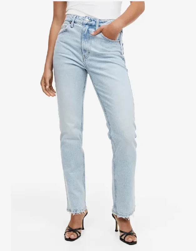 HM High Rise Straight Fit Jeans Light Blue Classic Women's Tweed
