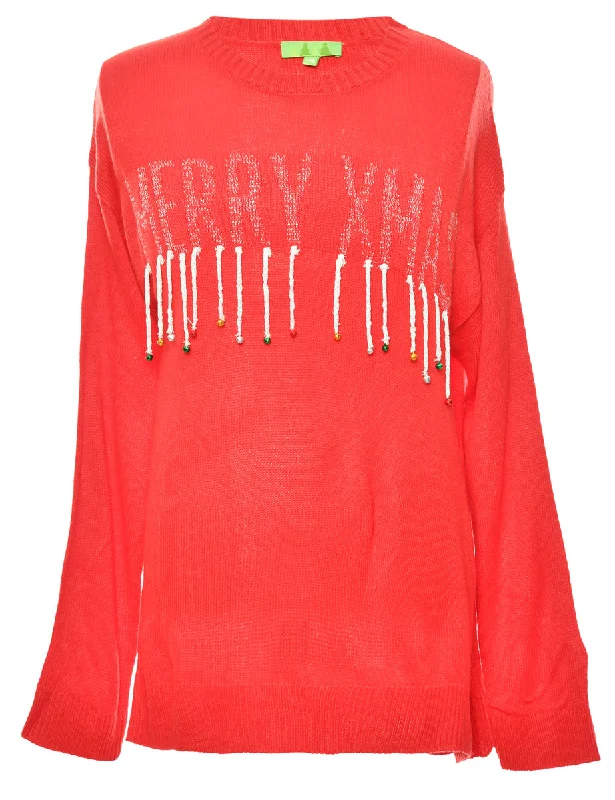 Red  Classic Christmas Jumper - L Athletic Women's High - 