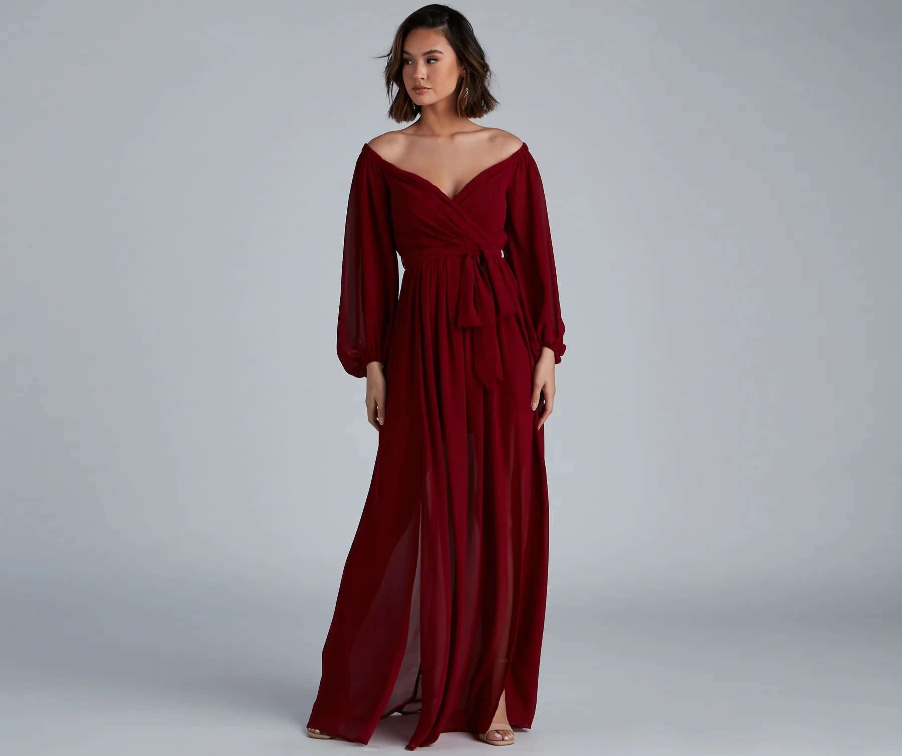 Britt Off-The-Shoulder Chiffon Formal Dress Sporty Women's Athleisure 