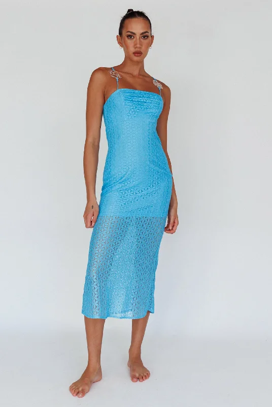 Lazy Daisy Flower Strap Midi Dress Blue Refined Women's Classic 