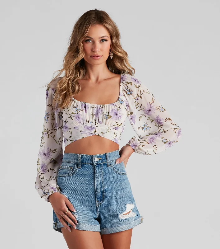 Floral Spree Chiffon Tie-Back Top Refined Women's Hand - crafted