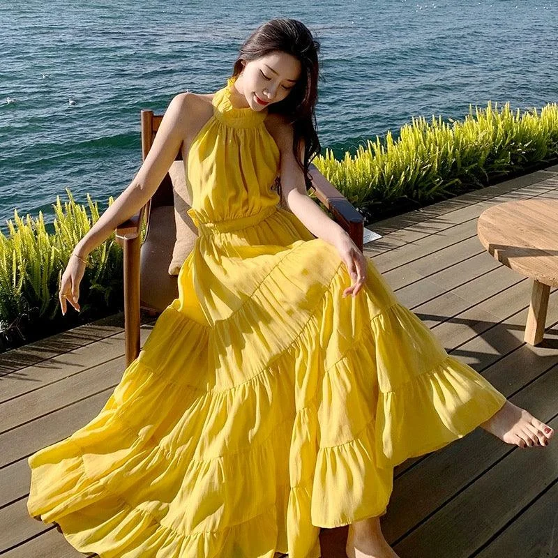 Saz Summer Maxi Dress in Yellow Sleek Women's Metallic