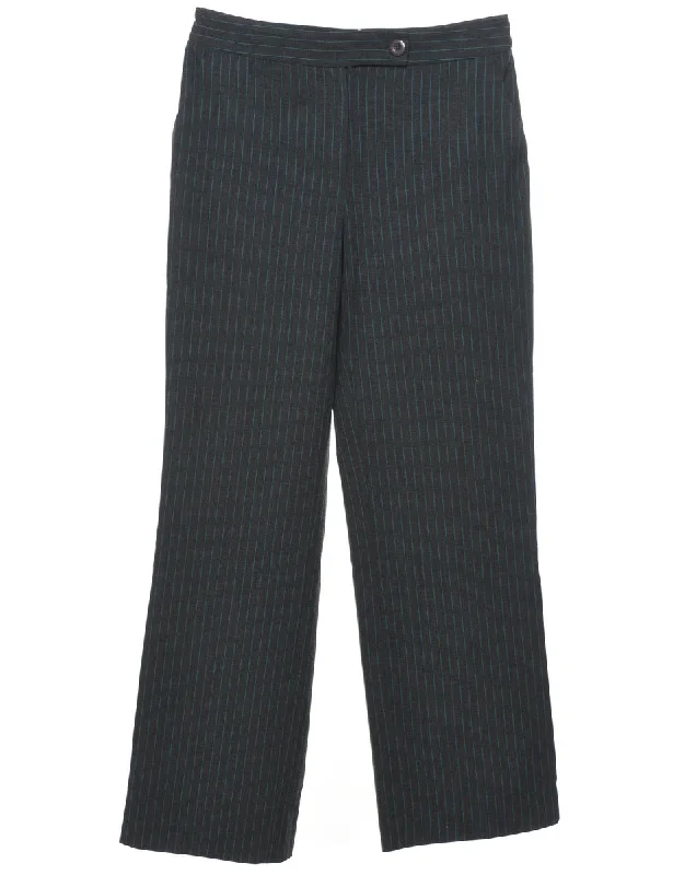 Striped Pattern Dark Grey Trousers - W30 L32 Classic Women's Pin - striped