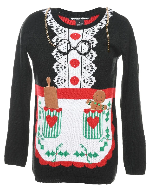 Teddy Bear Print Christmas Jumper - M Sleek Women's 