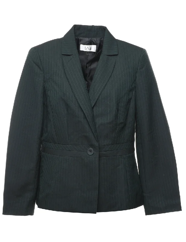 Dark Green Striped Blazer - L Sophisticated Women's 