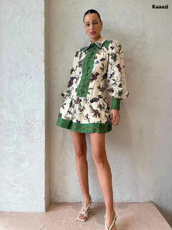Jered Collared Summer Dress in Green Compression