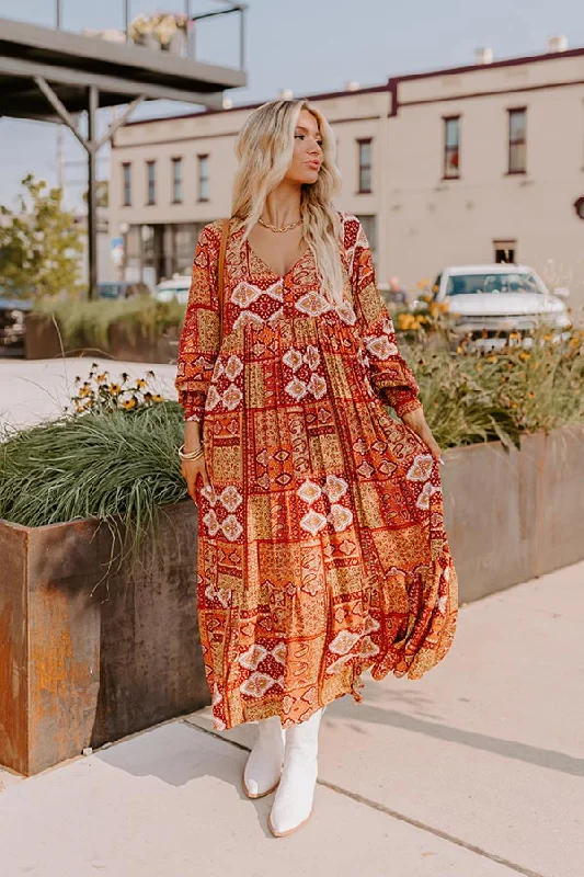Orchard Oasis Paisley Maxi Dress in Wine garde