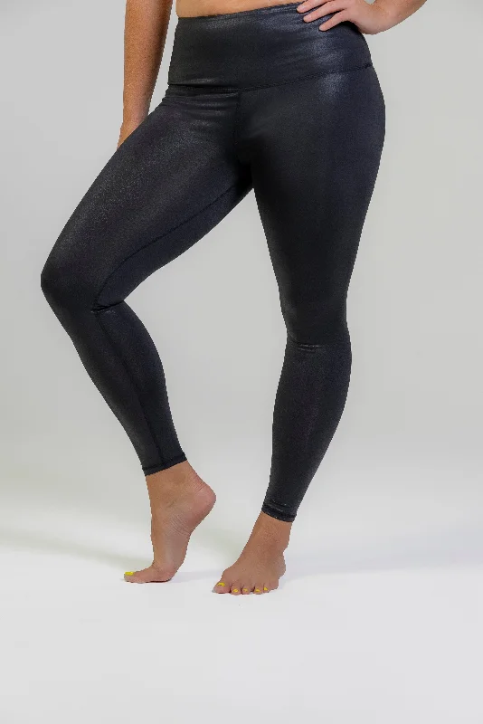 ULTRA RADIANT METALLIC SHINY BLACK HIGH WAISTED 7/8 LEGGING Sleek Women's 