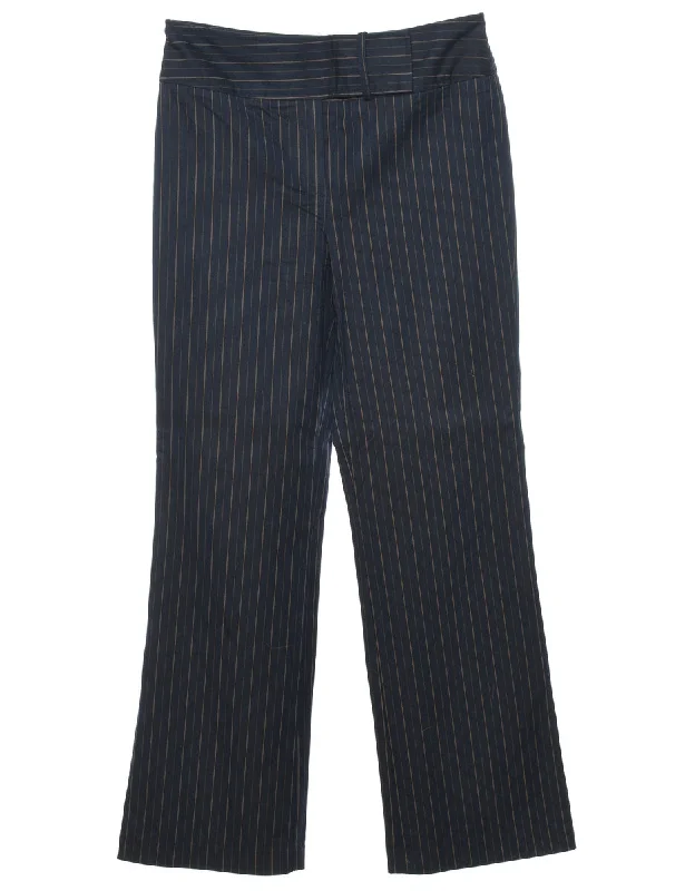 Pinstripes Navy Classic Trousers - W32 L31 Refined Women's Hand - crafted