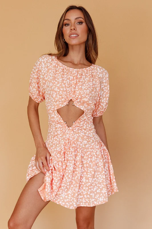 Your Moment Cut-Out Waist Dress Floral Orange Trendy Women's 