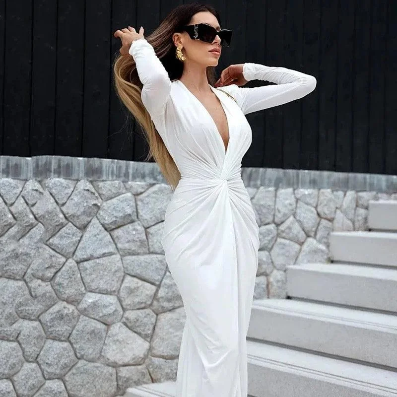 Maya Plunge Neck Bodycon Dress British Gentlewoman Style