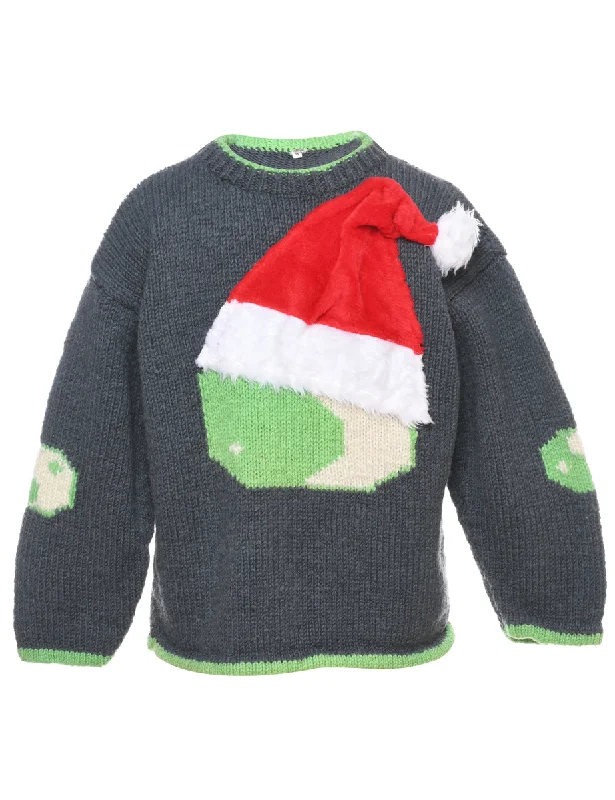 Wool Santa Claus Christmas Jumper - M Geometric