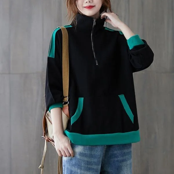Winter Simple Style Vintage Turtleneck Loose Female Cotton Pullovers Hoodies Minimalist Women's Casual Winter Simple Style Vintage Turtleneck Loose Female Cotton Pullovers Hoodies Minimalist Women's Casual