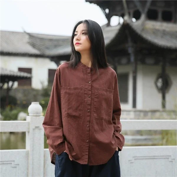 Women Autumn Cotton Linen Blouse Tops Ladies Loose Vintage Shirt Sustainable Organic Women Autumn Cotton Linen Blouse Tops Ladies Loose Vintage Shirt Sustainable Organic