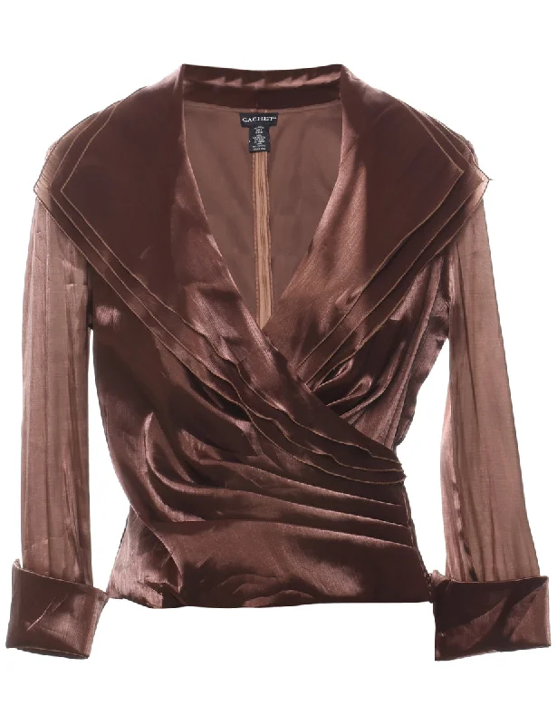 Dark Brown Evening Top - M Feminine Women's Soft 