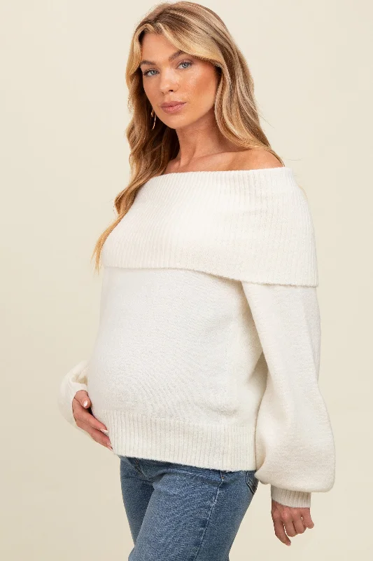Ivory Off Shoulder Foldover Maternity Sweater Edgy Women's Punk