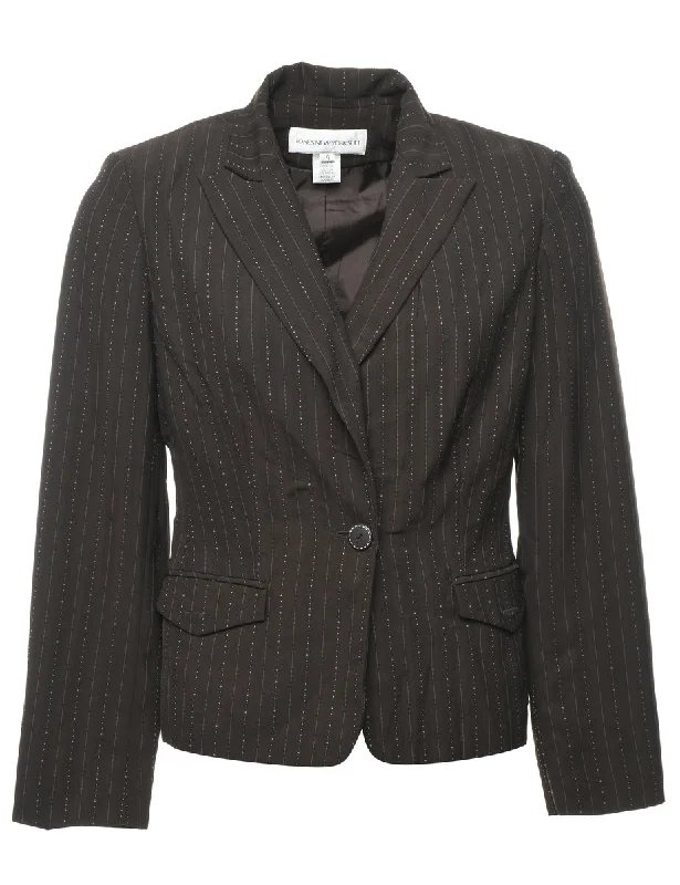 Brown Striped Blazer - M Sporty Women's Athleisure 