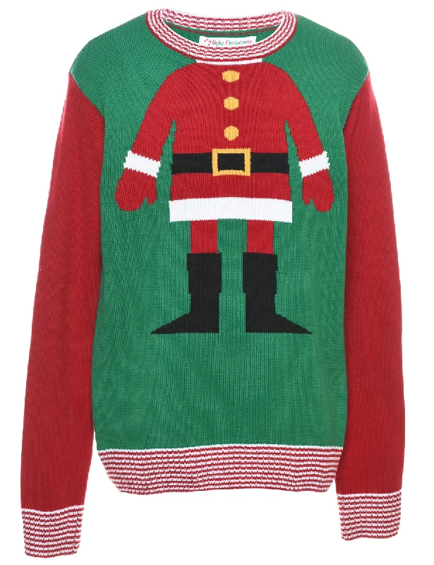 Green & Red Santa Design Christmas Jumper - M Adventure
