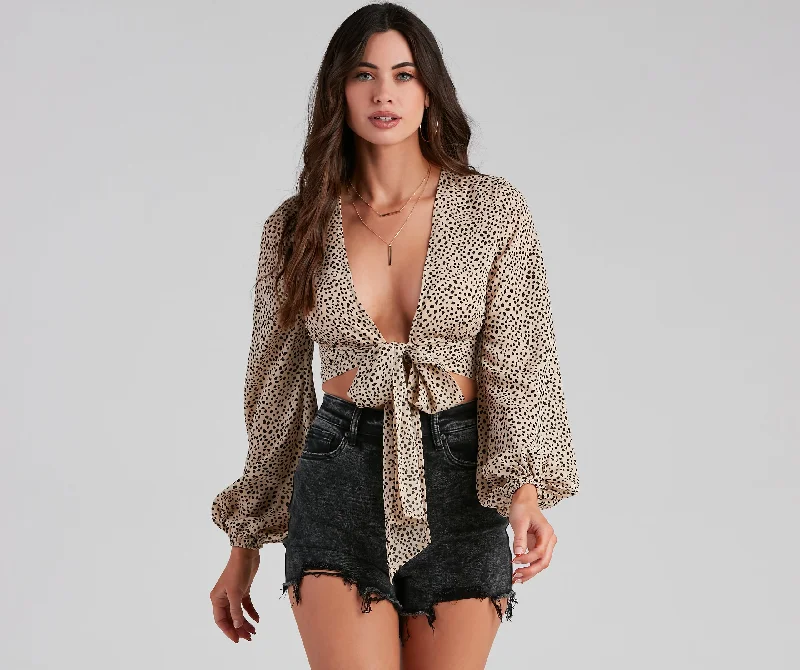 Chase The Cheetah Tie-Front Top Bold Women's Statement