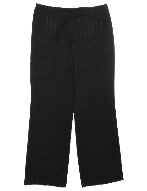Black Classic Striped Trousers - W32 L32 Modern Women's 