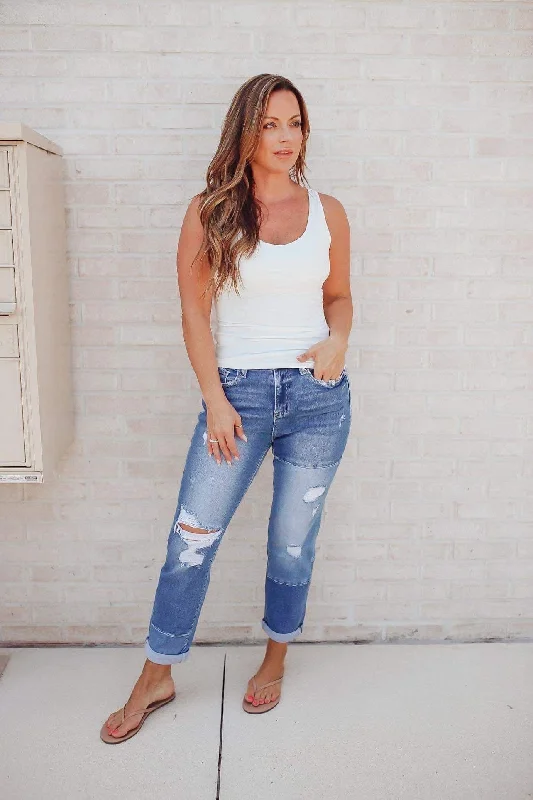 Free Spirit Cuffed Stretch Boyfriend Jeans WH Elegant Women's 