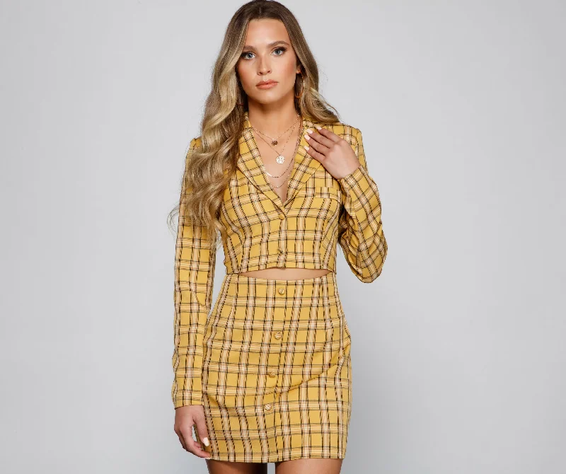 Get A Clue Plaid Blazer Dress Classic Women's Pin - striped