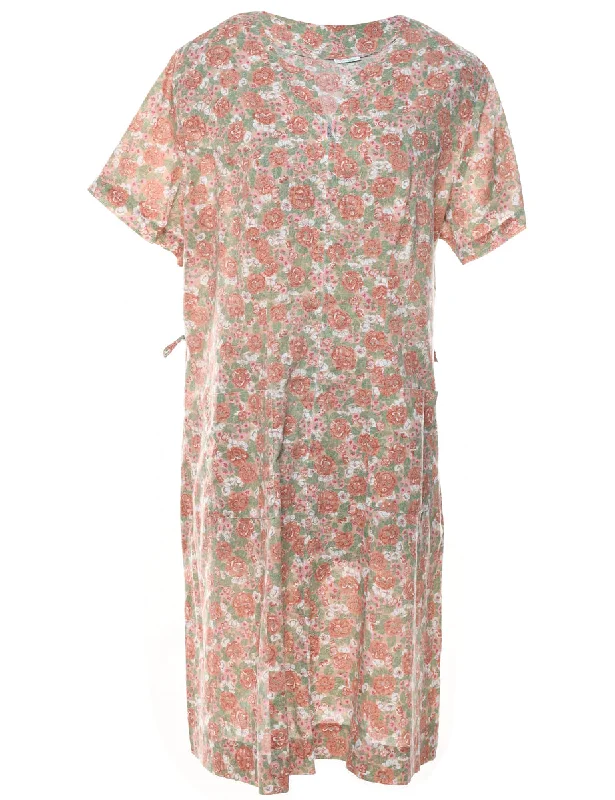 Floral Print Vintage Shift Dress - XL Minimalist Women's Casual