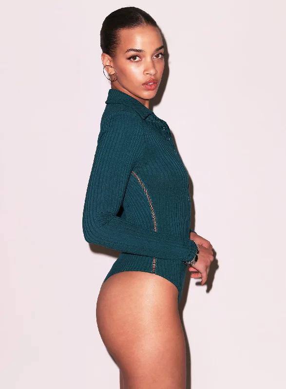 Rib Collared Bodysuit Confident Women's Power