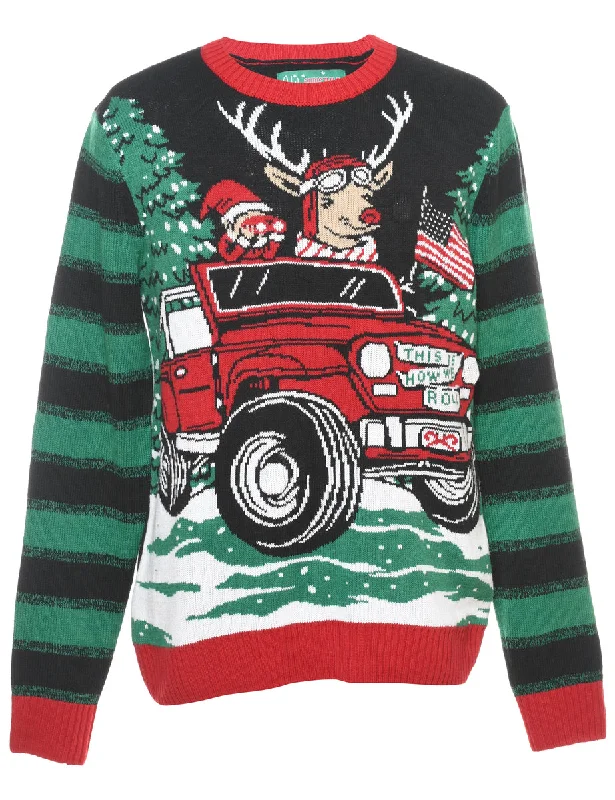 Santa Claus & Reindeer Christmas Jumper - S Modern Women's 