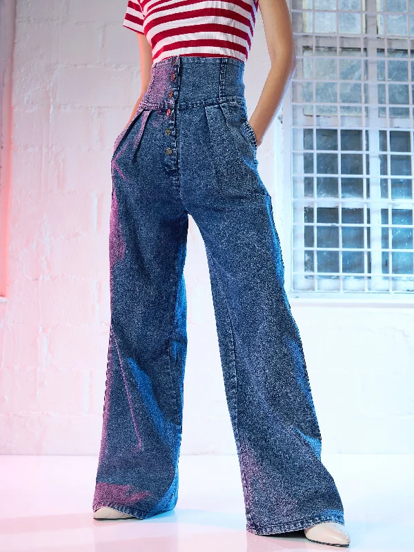 Women Blue High Waisted Staright Fit Jeans Dynamic Women's Moto