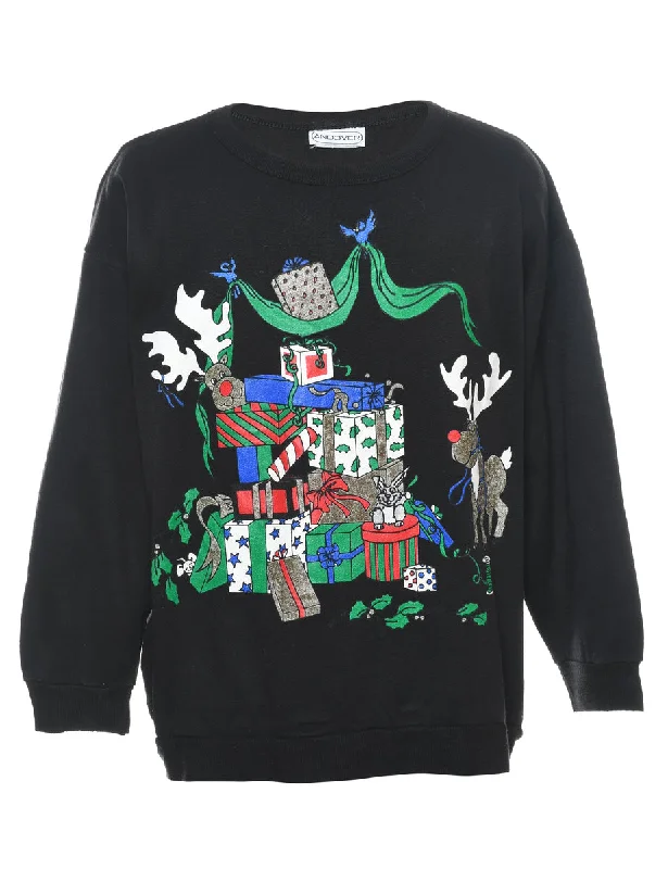 Festive Print Christmas Sweatshirt - L Classic Women's Pin - striped