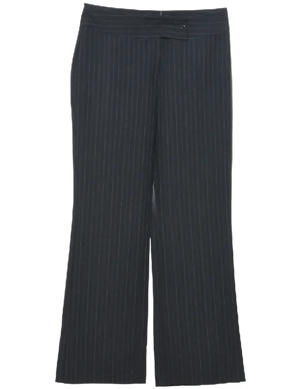 Dark Grey Low Rise Striped Trousers - W32 L32 Minimalist Women's Casual