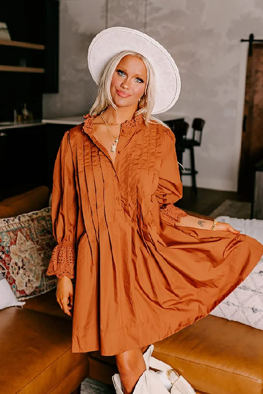 Caramel Kisses Pleated Mini Dress in Cinnamon Elegant Women's 