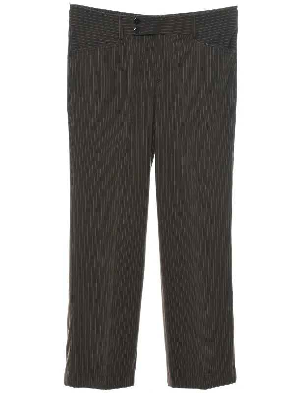 Dark Brown Silk Pinstriped Trousers - W32 L28 Monochromatic All - in - one