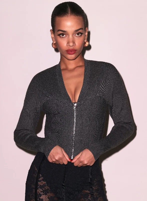 Knit Zip Bustier Cardigan Sophisticated Women's 