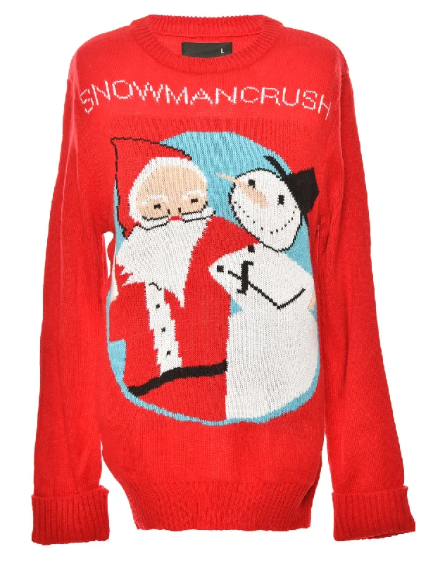 Red Snowman Crush Christmas Jumper - L Sophisticated Women's Tailored