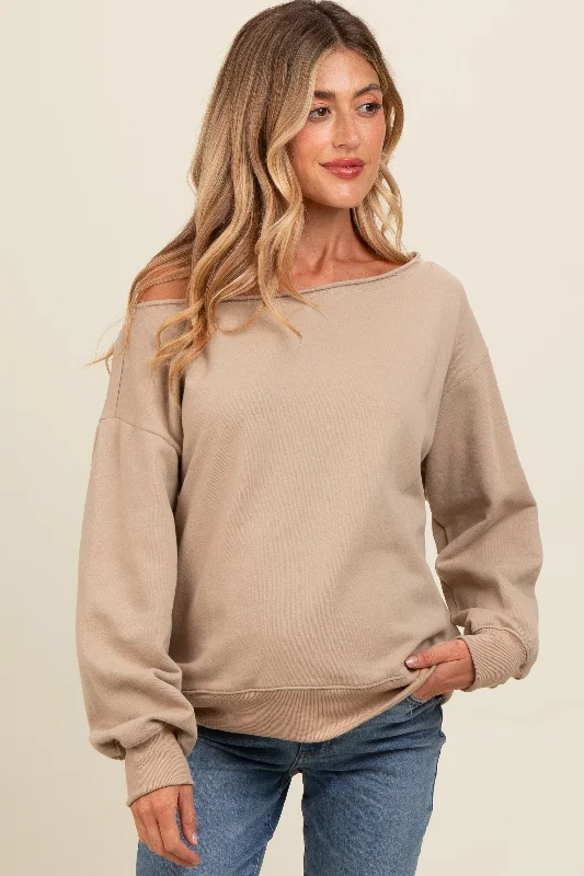 Taupe One Shoulder Maternity Sweatshirt Polished Women's Silk