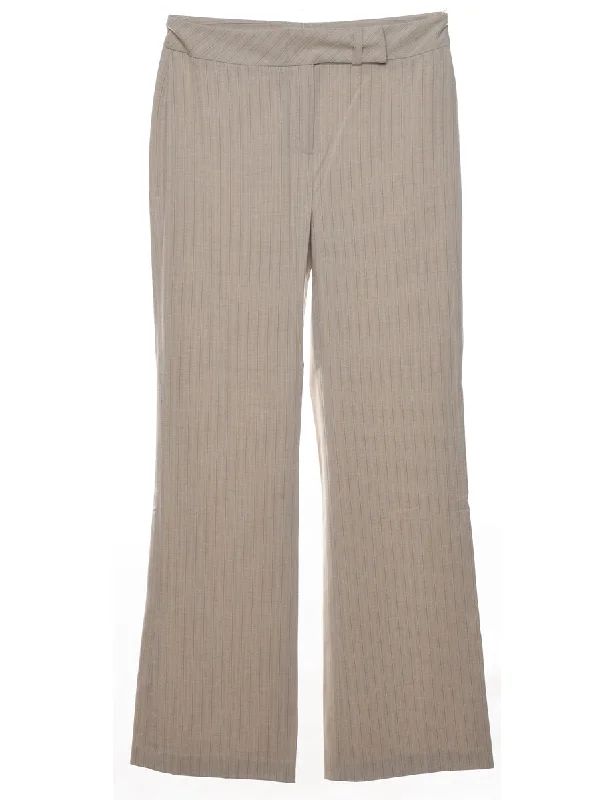 Classic Light Brown Pinstriped Trousers - W30 L32 Sleek Women's Metallic