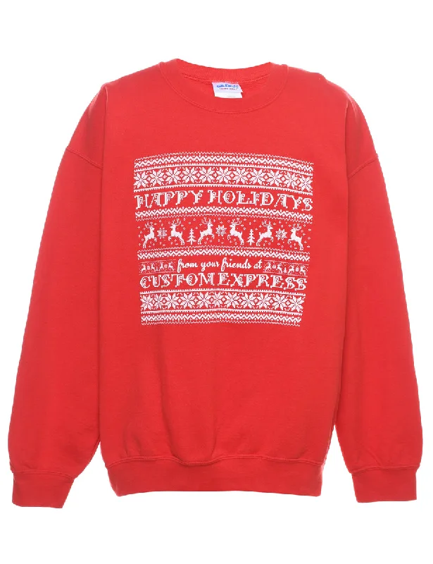 Red Christmas Sweatshirt - L Athletic Women's 