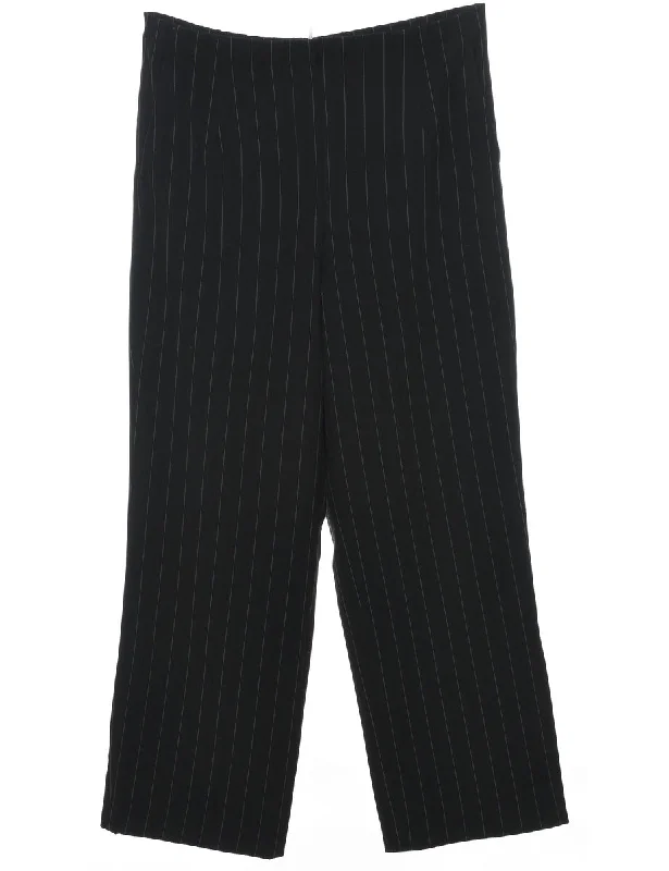 Pinstripes Black Trousers - W30 L28 Artistic Women's Hand - painted