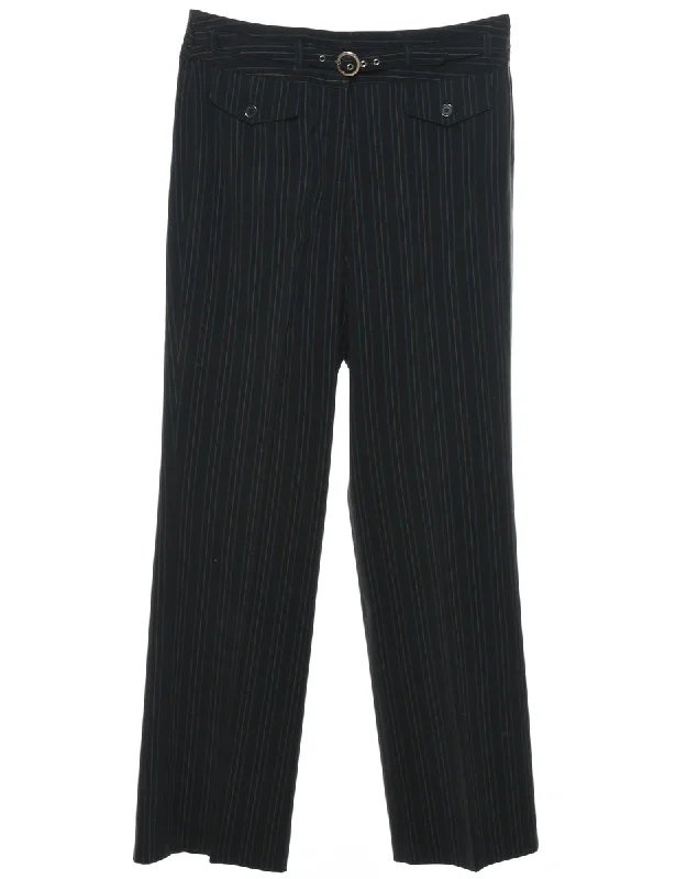 Striped Black Belt Fasten Trousers - W30 L31 Confident Women's High - fashion