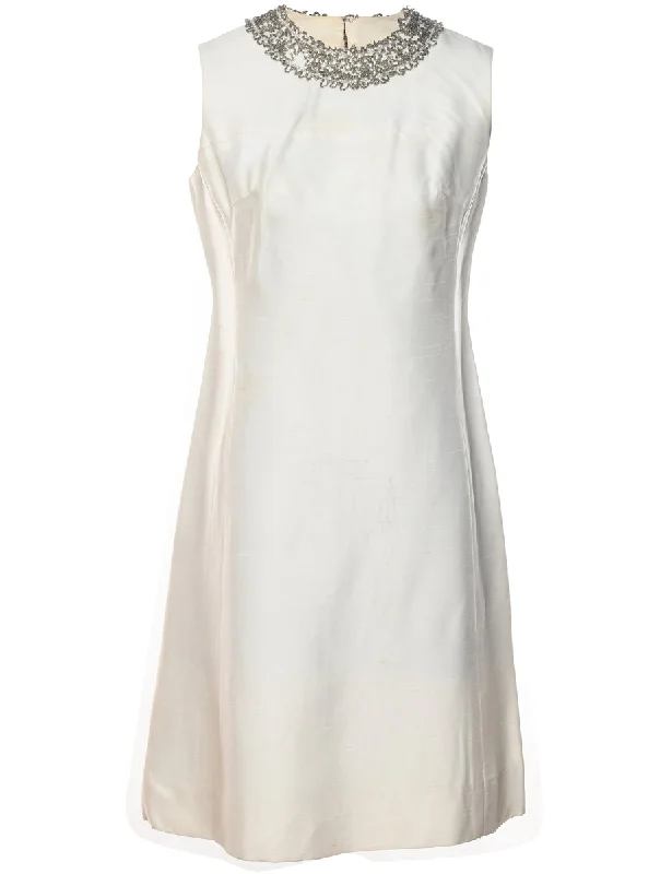 1960s Off White Dress - M Monochromatic All - in - one