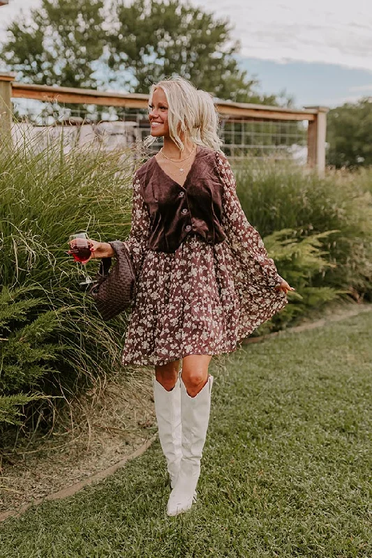 Uptown Cafe Floral Mini Dress in Chestnut Australian Beach