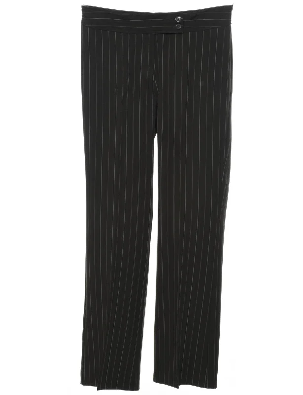 Black Classic Pinstriped Trousers - W32 L32 Dapper Women's Bow - adorned