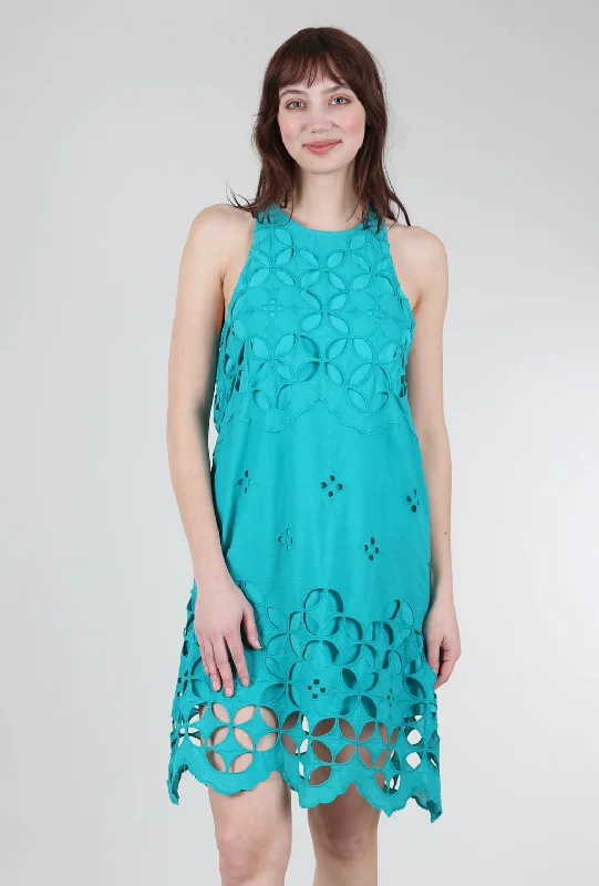 Eyelet Halter Dress, Emerald Traditional Women's 