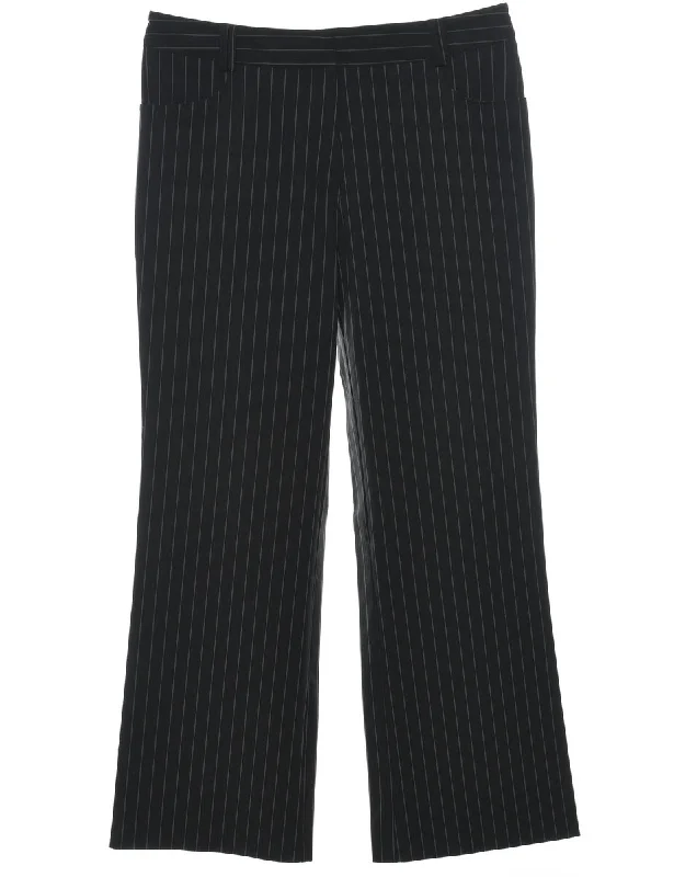 Black Striped Trousers - W34 L30 Sophisticated Women's 