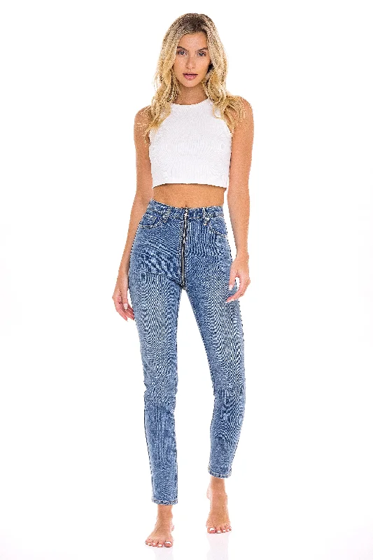 Full Zip High Waisted Jeans  - The Lotus Monochromatic Office Style