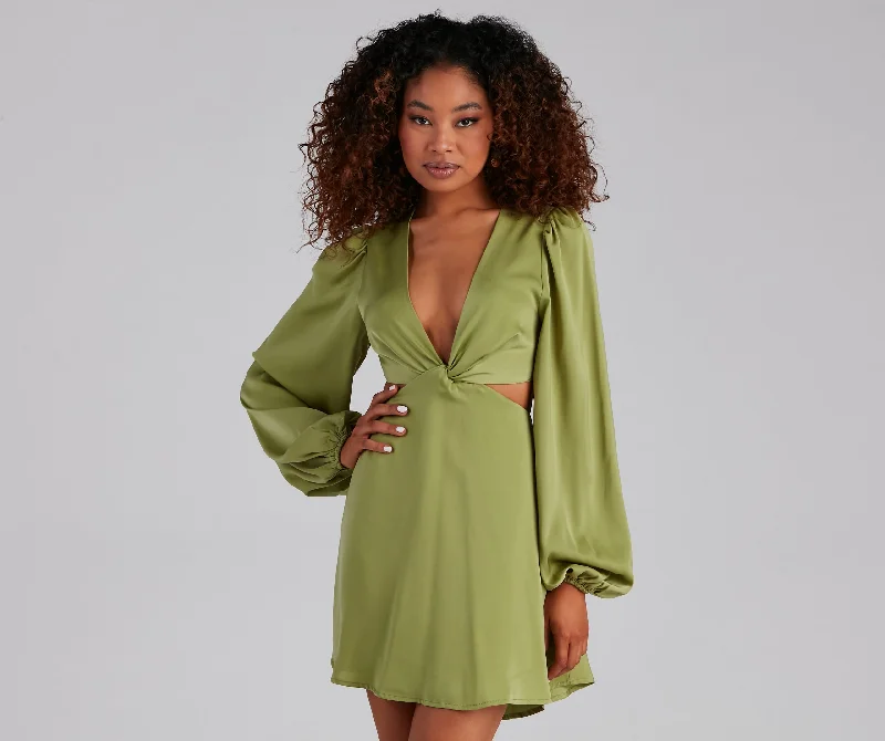 So Luxe Satin A-Line Cutout Mini Dress Artistic Women's Hand - painted