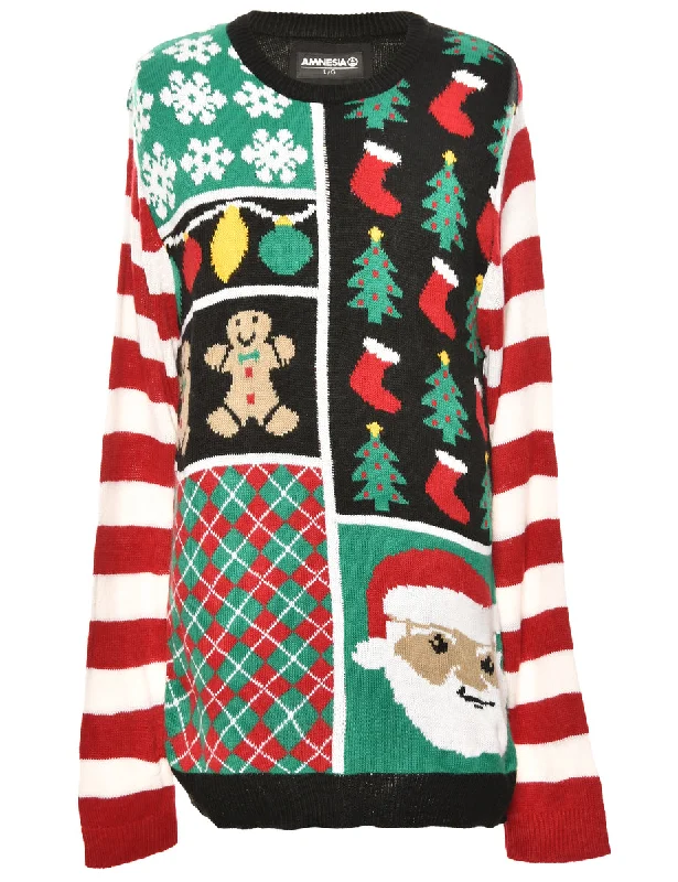 Festive Season Multi-Colour Patterned Christmas Jumper - L Dapper Women's 1920S